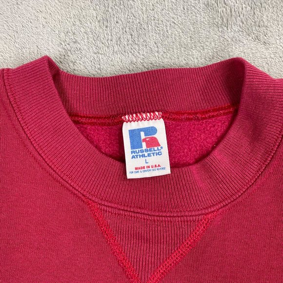Vintage Russell Athletic Solid Pink Sweatshirt Crewneck Pullover USA Large - Picture 3 of 10